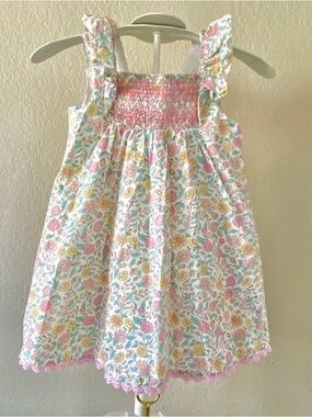 Cupcakes & Cashmere Smocked Pink and Green Flutter Sleeve Dress